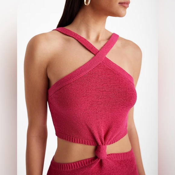 Brand new Express pink Halter Knot Cutout Midi Sweater Dress - Picture 2 of 3